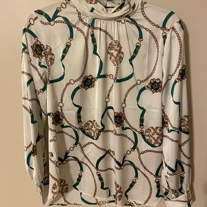 White House Black Market chain print blouse size 6.